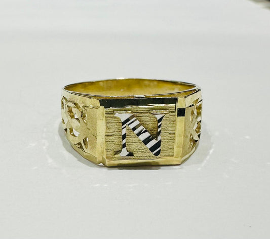10K GOLD INITIAL LETTER RING "N"  SIZE: 8.0 WEIGHT: 2.7gm