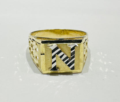 10K GOLD INITIAL LETTER RING "N"  SIZE: 10.0  WEIGHT: 4.0gm