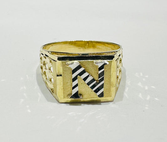 10K GOLD INITIAL LETTER RING "N"  SIZE: 10.0  WEIGHT: 4.0gm