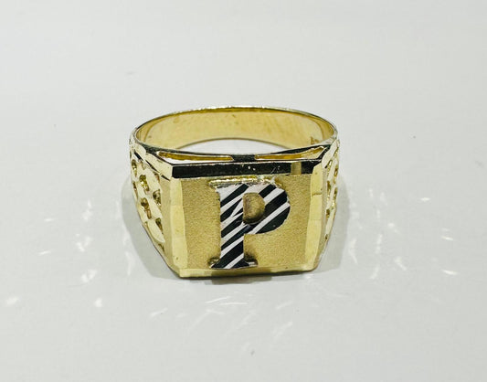 10K GOLD INITIAL LETTER RING "P"  SIZE: 10.0  WEIGHT: 4.5gm