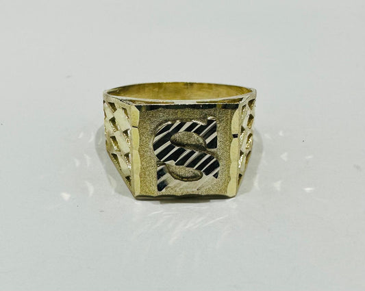 10K GOLD INITIAL LETTER RING "S"  SIZE: 9.0  WEIGHT: 4.0gm