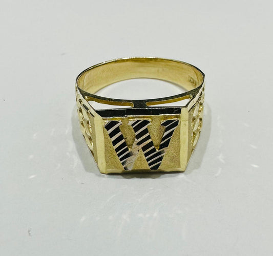 10K GOLD INITIAL LETTER RING "W"  SIZE: 10.0  WEIGHT: 3.9gm