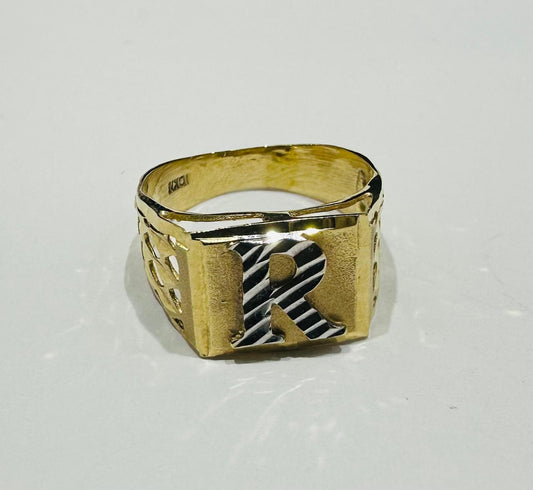 10K GOLD INITIAL LETTER RING "R"  SIZE: 7.0  WEIGHT: 3.0gm