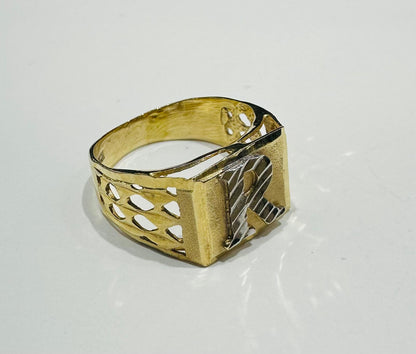 10K GOLD INITIAL LETTER RING "R"  SIZE: 7.0  WEIGHT: 3.0gm