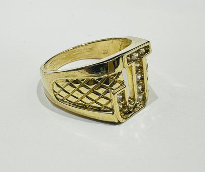 10K GOLD INITIAL LETTER RING "J"  SIZE: 10.0  WEIGHT: 6.9gm