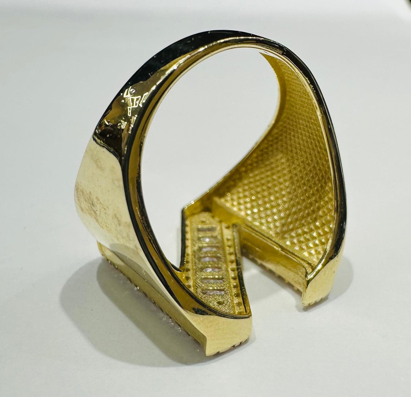 10K GOLD INITIAL LETTER "N" RING WITH CZ STONES-  SIZE: 8.0 WEIGHT: 4.2gm