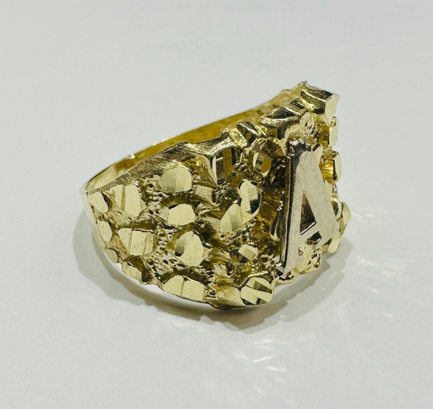 10K GOLD INITIAL LETTER "A" NUGGET RING - SIZE: 11.5 WEIGHT: 4.7gm