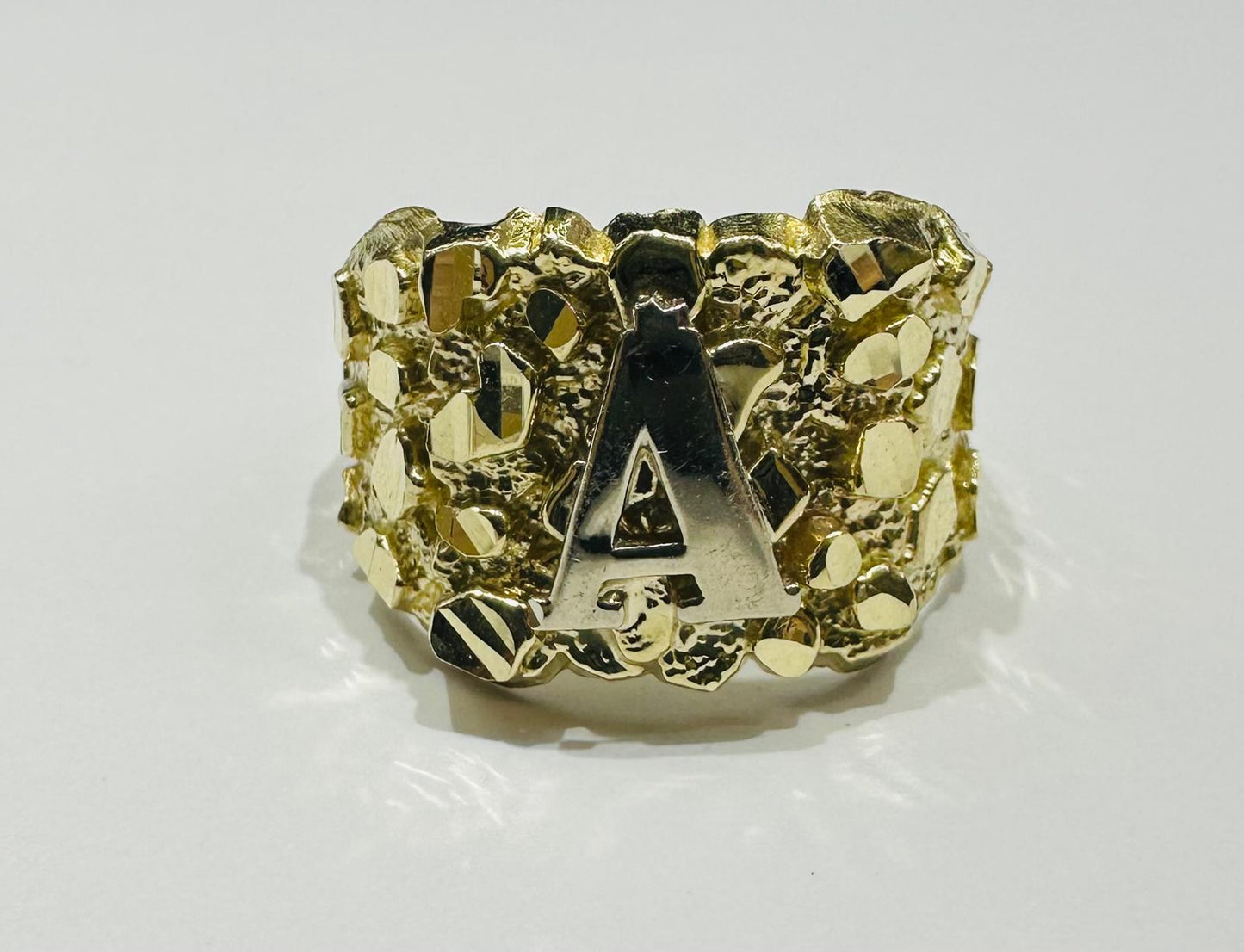 10K GOLD INITIAL LETTER "A" NUGGET RING - SIZE: 11.5 WEIGHT: 4.7gm