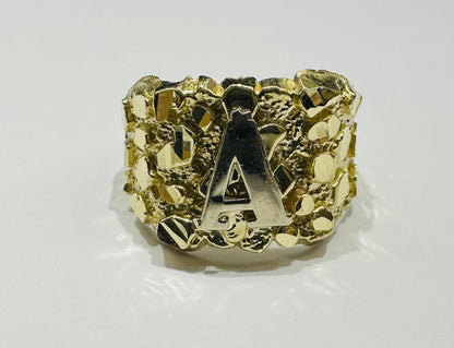 10K GOLD INITIAL LETTER "A" NUGGET RING - SIZE: 11.5 WEIGHT: 4.7gm