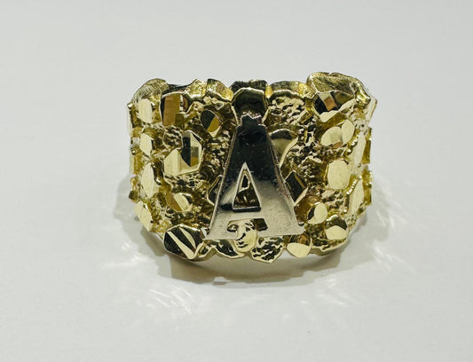 10K GOLD INITIAL LETTER "A" NUGGET RING - SIZE: 11.5 WEIGHT: 4.7gm