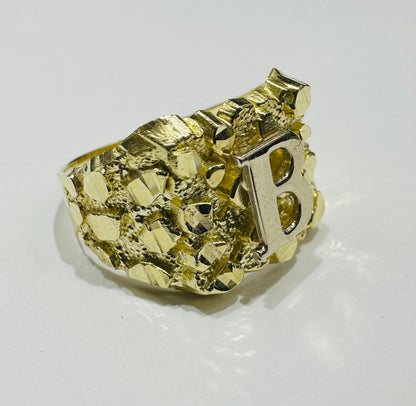 10K GOLD INITIAL LETTER "B" NUGGET RING - SIZE: 11.5 WEIGHT: 4.7gm