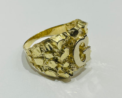 10K GOLD INITIAL LETTER "G" NUGGET RING - SIZE: 11.5 WEIGHT: 4.7gm