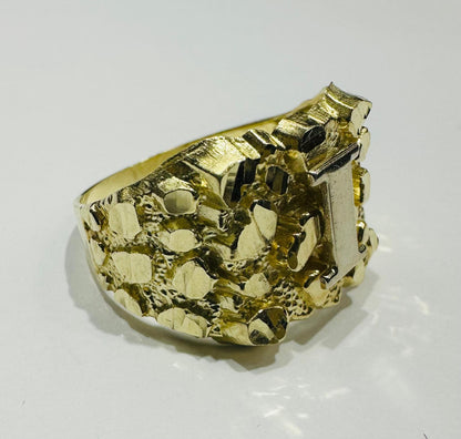 10K GOLD INITIAL LETTER "I" NUGGET RING - SIZE: 11.5 WEIGHT: 4.6gm