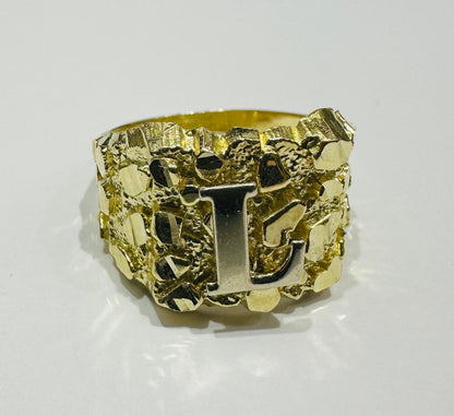10K GOLD INITIAL LETTER "L" NUGGET RING - SIZE: 11.5 WEIGHT: 4.6gm