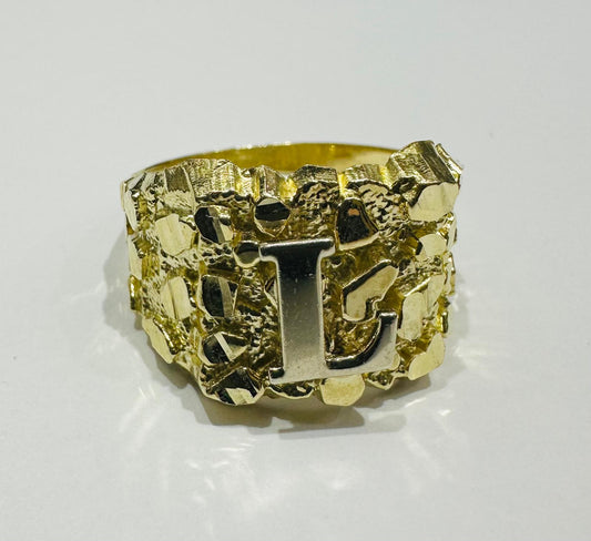 10K GOLD INITIAL LETTER "L" NUGGET RING - SIZE: 11.5 WEIGHT: 4.6gm