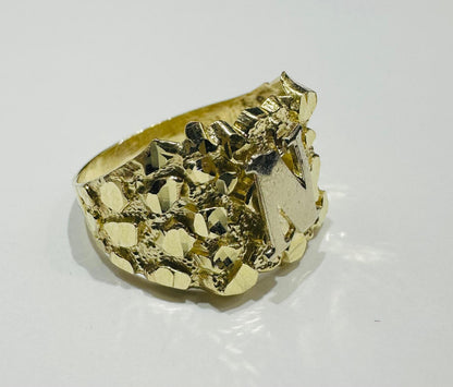 10K GOLD INITIAL LETTER "N" NUGGET RING - SIZE: 11.5 WEIGHT: 4.9gm