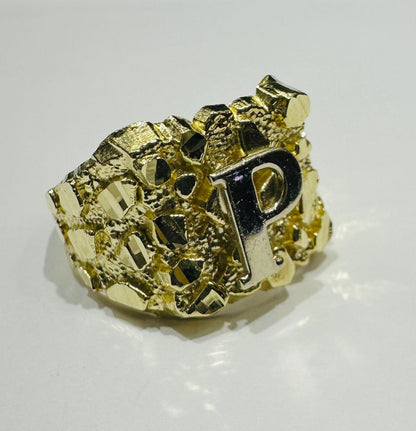 10K GOLD INITIAL LETTER "P" NUGGET RING - SIZE: 11.5 WEIGHT: 4.7gm