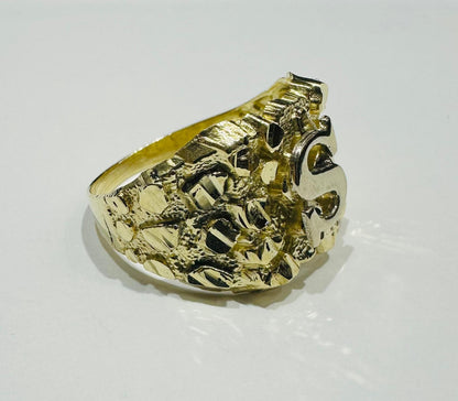 10K GOLD INITIAL LETTER "S" NUGGET RING - SIZE: 11.5 WEIGHT: 4.6gm