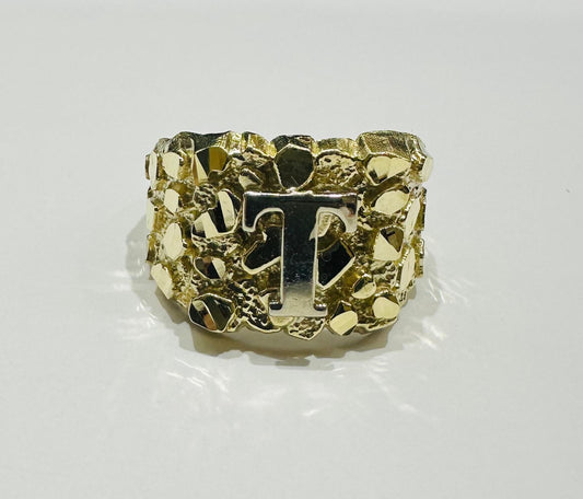 10K GOLD INITIAL LETTER "T" NUGGET RING - SIZE: 11.5 WEIGHT: 4.9gm