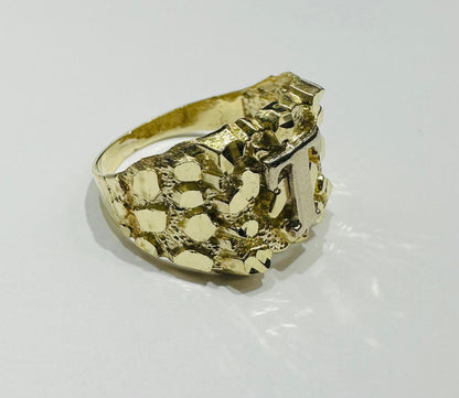 10K GOLD INITIAL LETTER "T" NUGGET RING - SIZE: 11.5 WEIGHT: 4.9gm