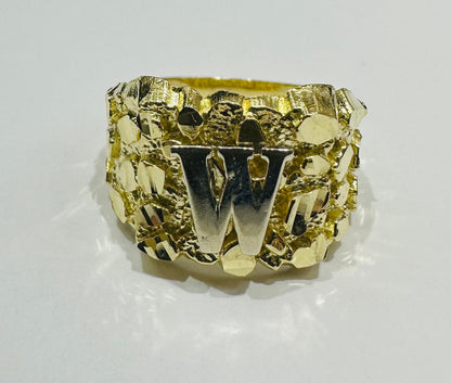 10K GOLD INITIAL LETTER "W" NUGGET RING - SIZE: 11.5 WEIGHT: 4.8gm