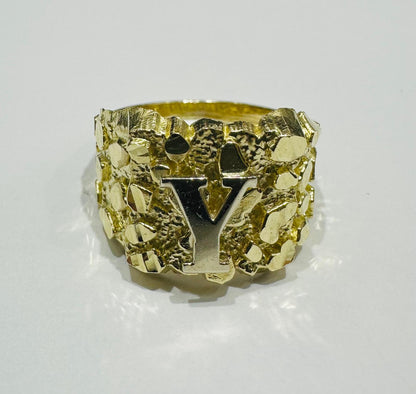 10K GOLD INITIAL LETTER "Y" NUGGET RING - SIZE: 11.5 WEIGHT: 4.6gm