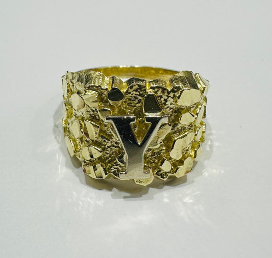 10K GOLD INITIAL LETTER "Y" NUGGET RING - SIZE: 11.5 WEIGHT: 4.6gm
