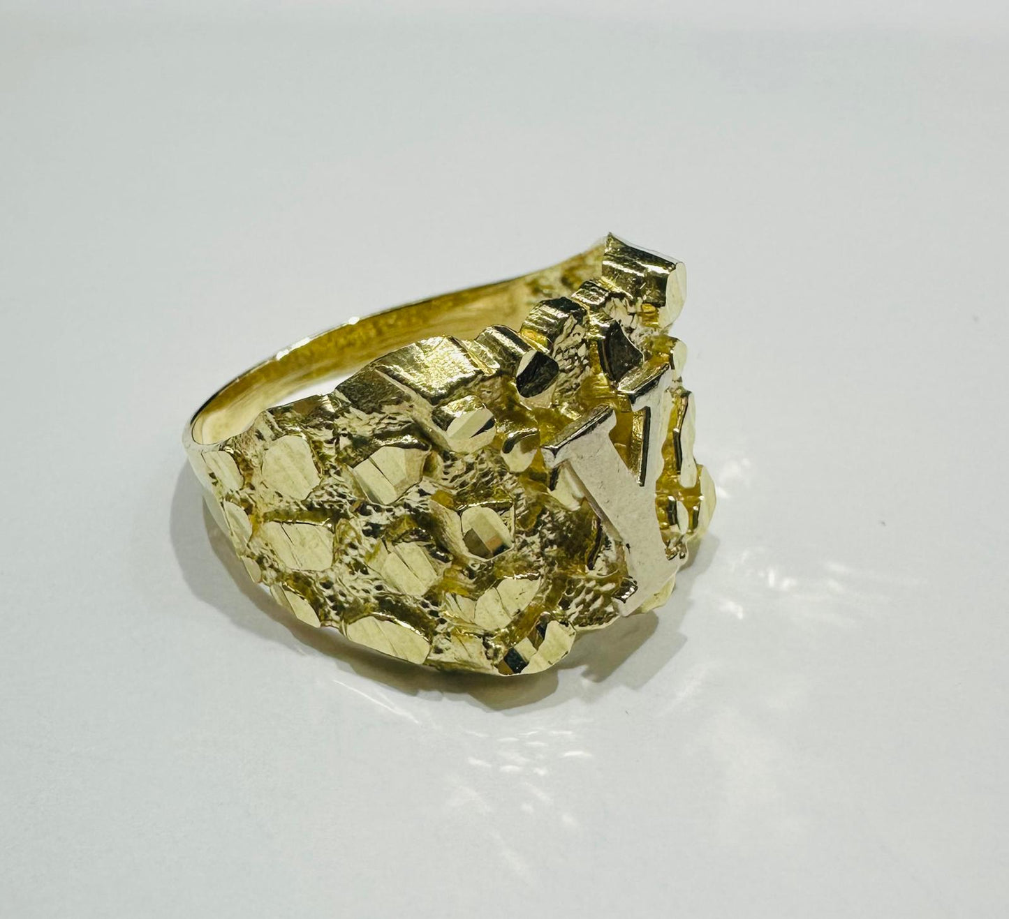 10K GOLD INITIAL LETTER "Y" NUGGET RING - SIZE: 11.5 WEIGHT: 4.6gm