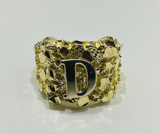 10K GOLD INITIAL LETTER "D" NUGGET RING - SIZE: 11.5 WEIGHT: 4.7gm