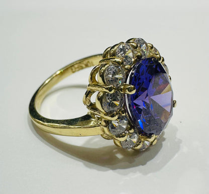 10K GOLD CZ STONE AMETHYST RING - SIZE: 6.8 WEIGHT: 5.5gm