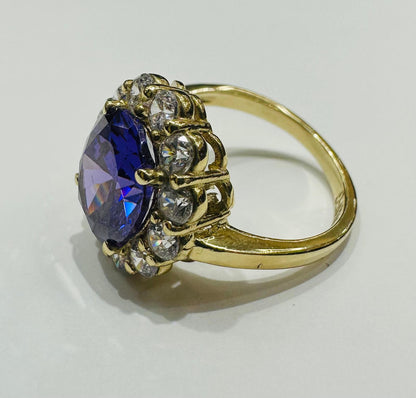 10K GOLD CZ STONE AMETHYST RING - SIZE: 6.8 WEIGHT: 5.5gm