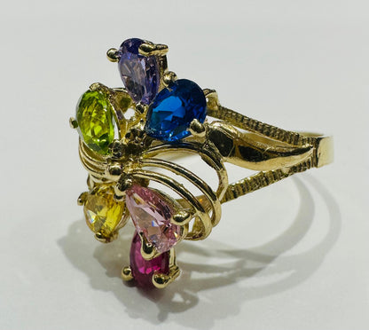 10K GOLD CZ STONE MULTICOLOURED RING - SIZE: 8.4 WEIGHT: 4.2gm
