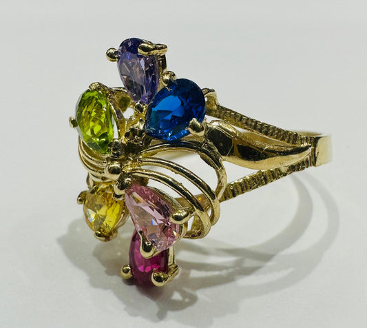 10K GOLD CZ STONE MULTICOLOURED RING - SIZE: 8.4 WEIGHT: 4.2gm