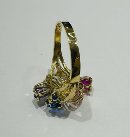 10K GOLD CZ STONE MULTICOLOURED RING - SIZE: 8.4 WEIGHT: 4.2gm