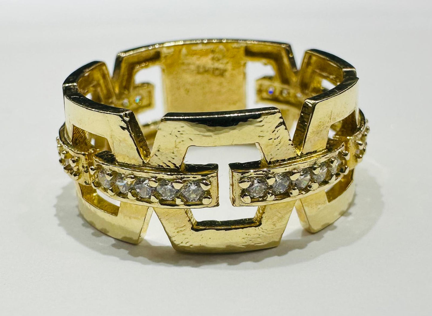 10K GOLD CZ STONE CHAIN LINK RING - SIZE: 12.0 WEIGHT: 6.0gm