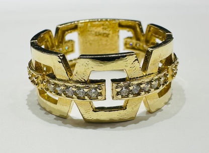 10K GOLD CZ STONE CHAIN LINK RING - SIZE: 12.0 WEIGHT: 6.0gm