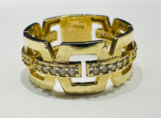 10K GOLD CZ STONE CHAIN LINK RING - SIZE: 12.0 WEIGHT: 6.0gm