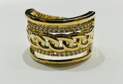10K GOLD CZ STONE CHAIN LINK RING - SIZE: 7.6 WEIGHT: 3.6gm