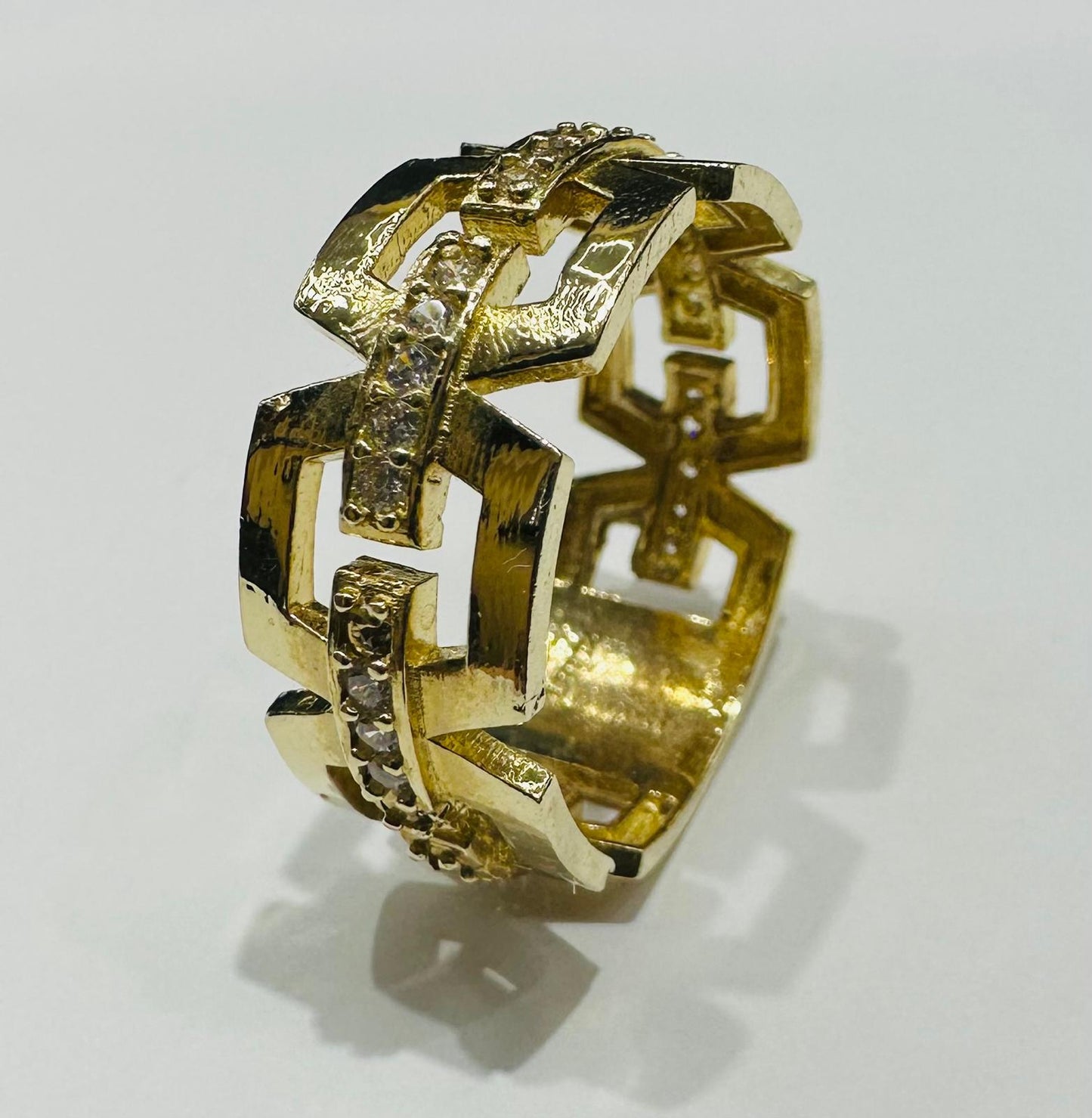 10K GOLD CZ STONE CHAIN LINK RING - SIZE: 12.0 WEIGHT: 6.0gm