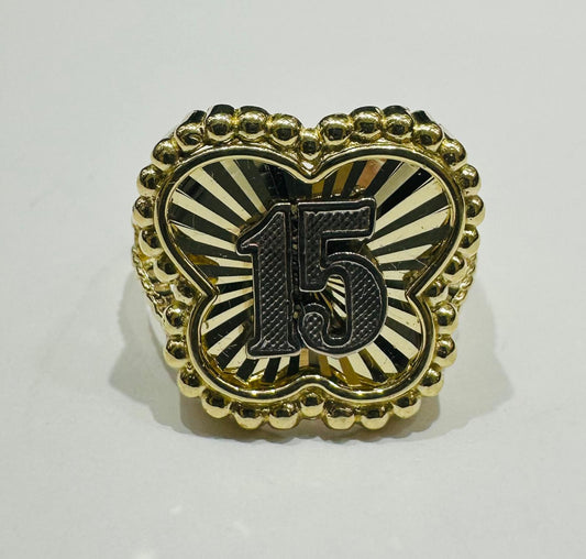 10K GOLD QUINCEANERA RING -SIZE: 7.0 WEIGHT: 2.6gm