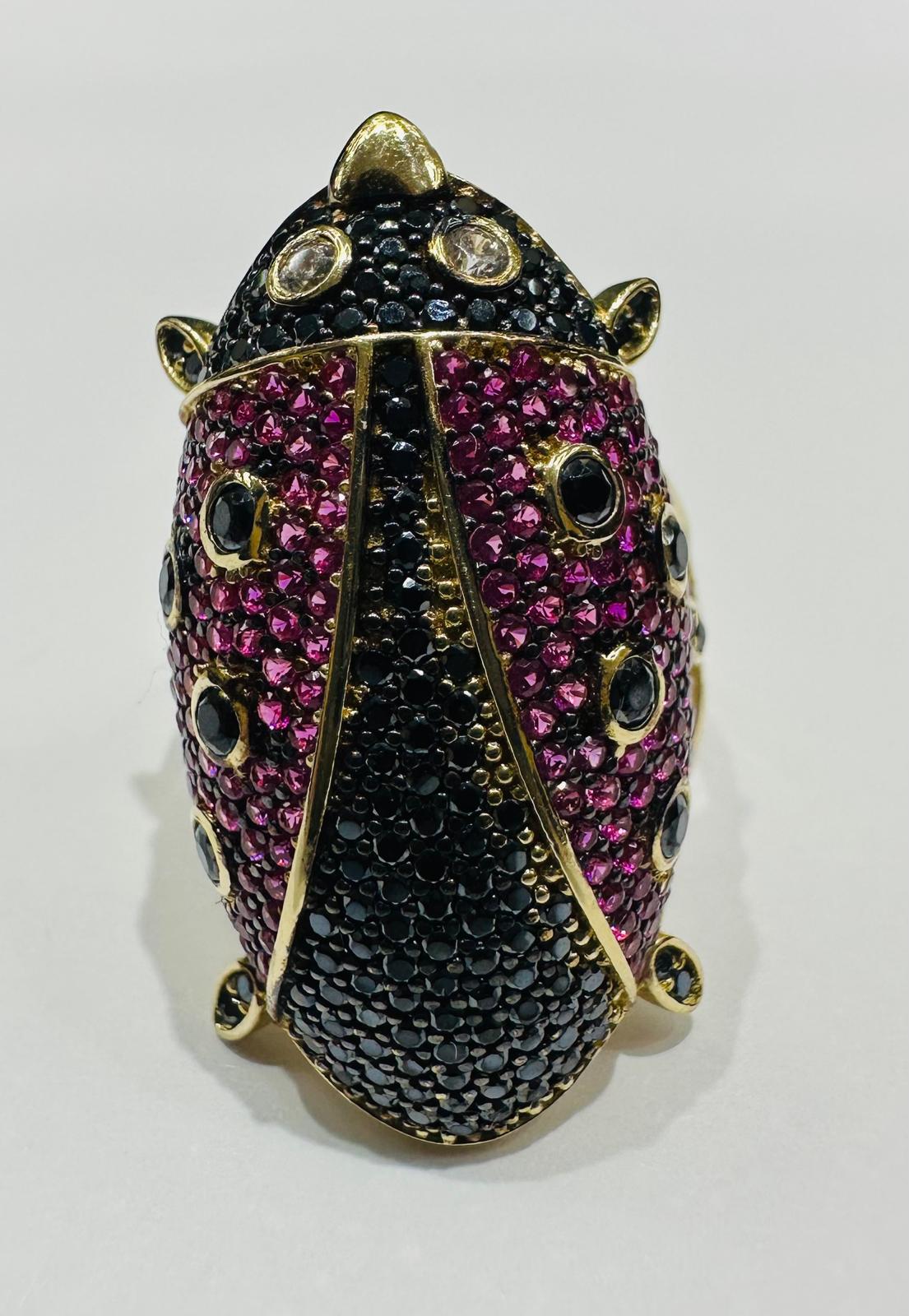 10K GOLD LADYBUG RING WITH CZ STONES -SIZE: 8.4  WEIGHT:  5.6gm