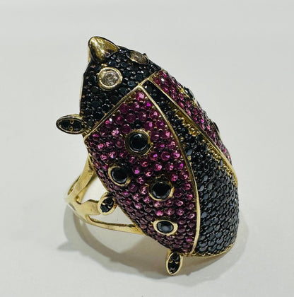 10K GOLD LADYBUG RING WITH CZ STONES -SIZE: 8.4  WEIGHT:  5.6gm