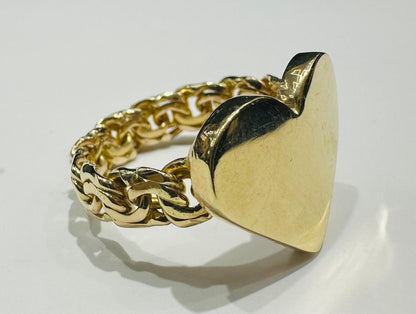10K GOLD HEART CHINO LINK RING -SIZE: 11.8 WEIGHT: 8.3gm