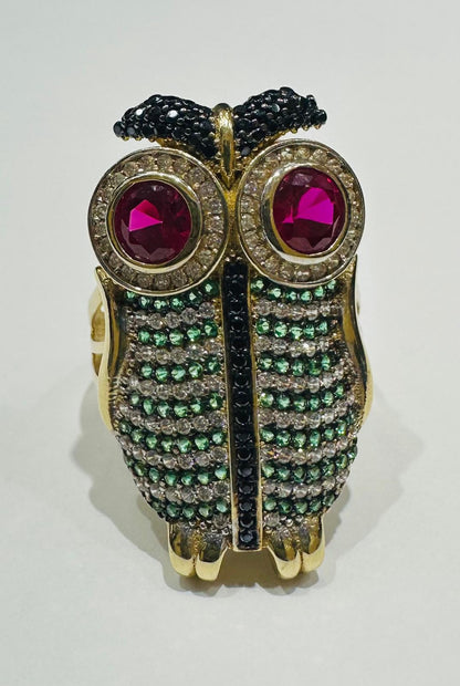 10K GOLD OWL CZ STONES RING -SIZE: 9.0  WEIGHT: 5.4gm