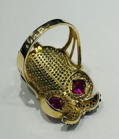 10K GOLD OWL CZ STONES RING -SIZE: 9.0  WEIGHT: 5.4gm