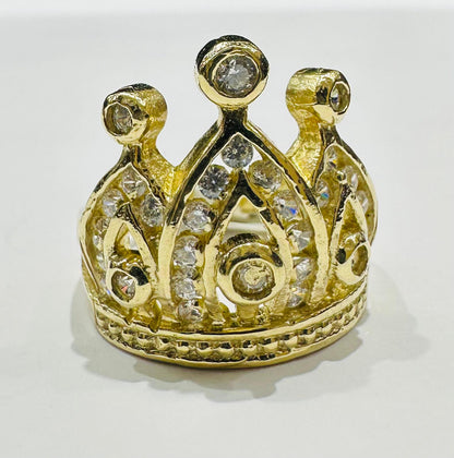 10K GOLD CROWN WITH CZ STONES RING -SIZE: 7.4  WEIGHT: 7.1gm