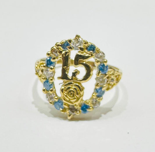 10K GOLD QUINCEANERA RING WITH CZ STONES -SIZE: 7.4 WEIGHT: 2.2gm