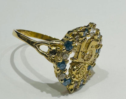 10K GOLD QUINCEANERA RING WITH CZ STONES -SIZE: 7.4 WEIGHT: 2.2gm