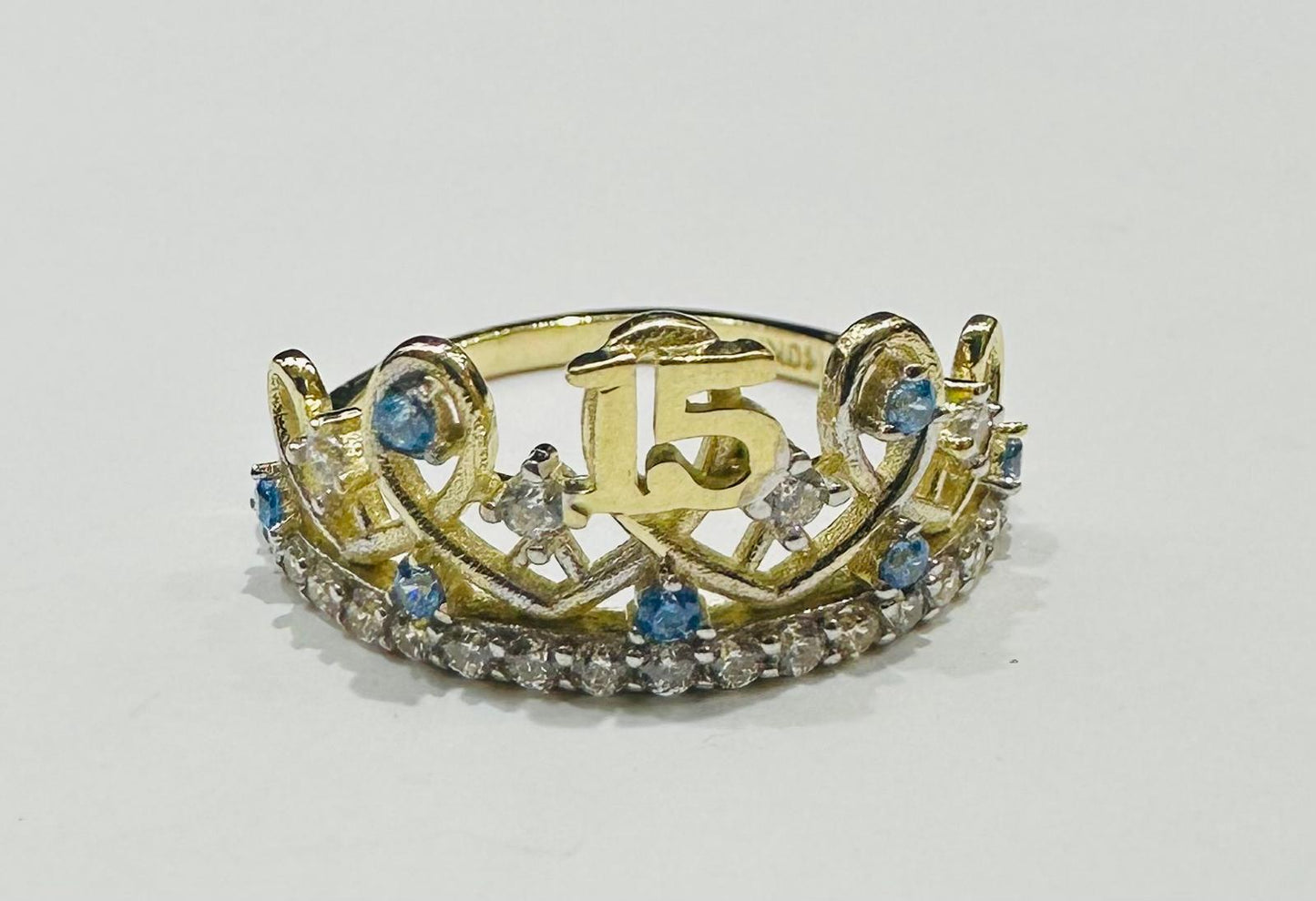 10K GOLD QUINCEANERA RING WITH CZ STONES -SIZE: 7.4 WEIGHT: 2.2gm