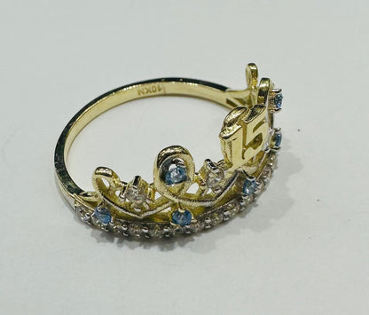 10K GOLD QUINCEANERA RING WITH CZ STONES -SIZE: 7.4 WEIGHT: 2.2gm
